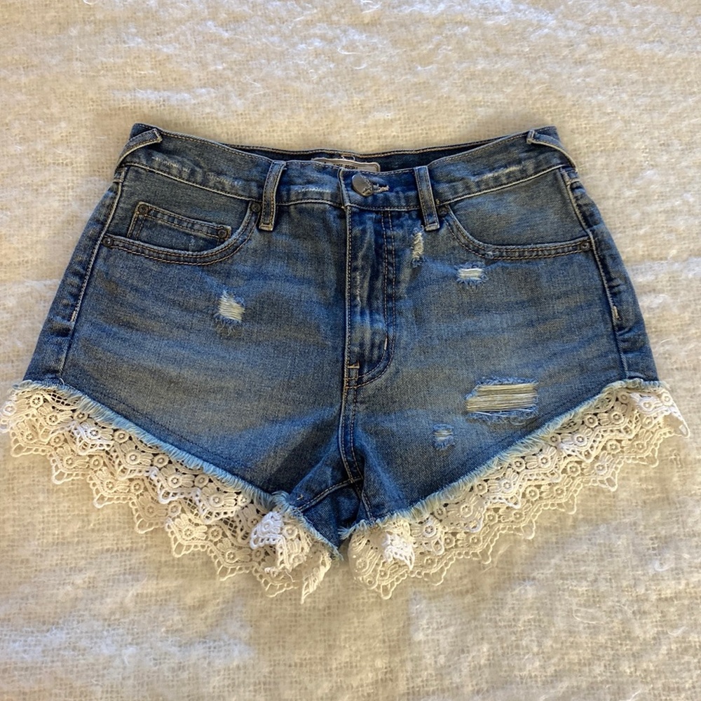 Free People Lace Trim Denim Shorts size w 25
